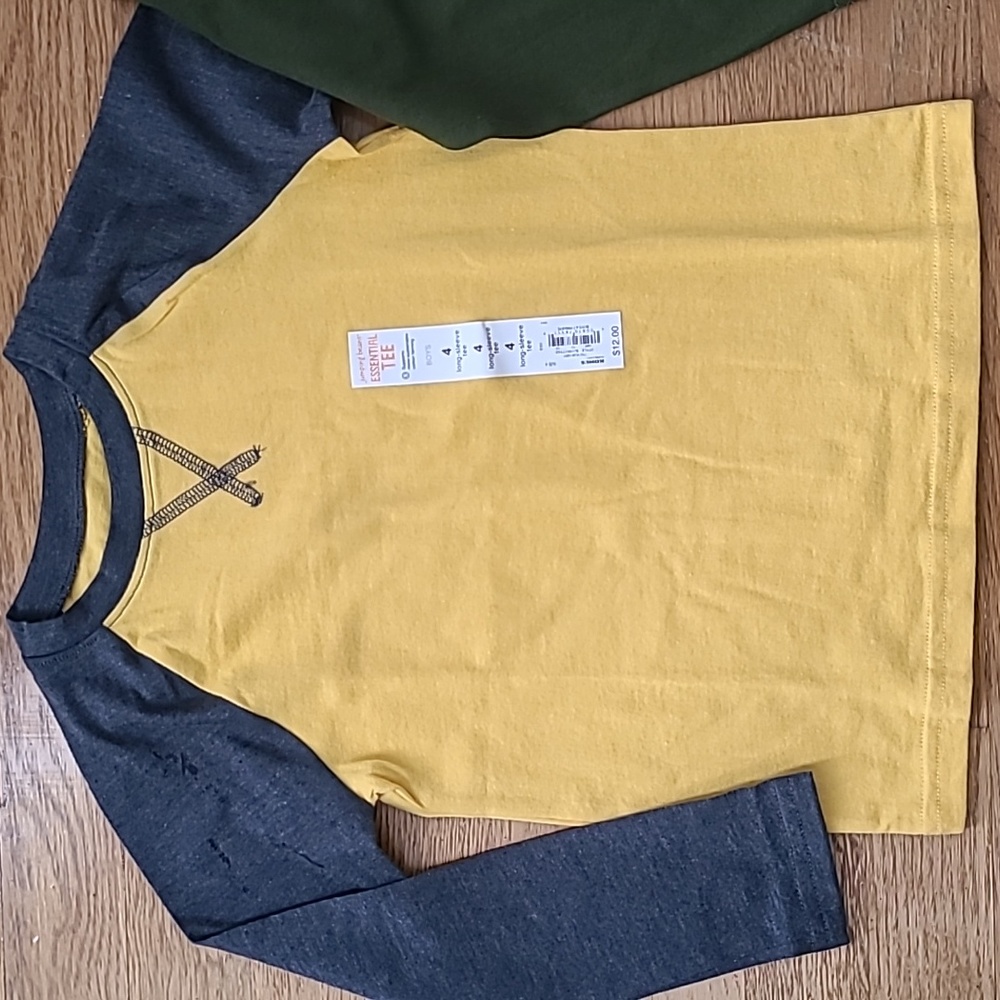 JUMPING BEANS BRAND BOY'S YELLOW AND IVORY LONG SLEEVE TEES BUNDLE SIZE 4 - Picture 2 of 11